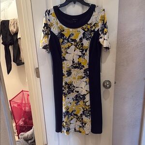 New York & Company Blue and Yellow Sheath Midi Dress